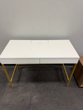 Loring Wood Writing Desk with Drawers and Charging Station, White