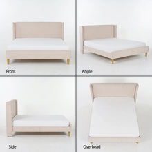 CORDUROY UPHOLSTERED WINGBACK QUEEN BED! (NEW IN BOX) - (WE DO NOT SHIP)