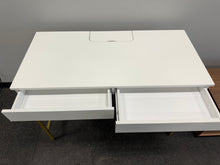 Loring Wood Writing Desk with Drawers and Charging Station, White