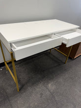 Loring Wood Writing Desk with Drawers and Charging Station, White