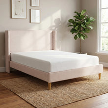 CORDUROY UPHOLSTERED WINGBACK QUEEN BED! (NEW IN BOX) - (WE DO NOT SHIP)