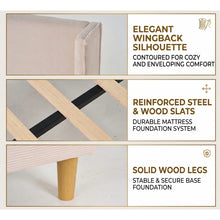 CORDUROY UPHOLSTERED WINGBACK QUEEN BED! (NEW IN BOX) - (WE DO NOT SHIP)