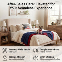 CORDUROY UPHOLSTERED WINGBACK QUEEN BED! (NEW IN BOX) - (WE DO NOT SHIP)