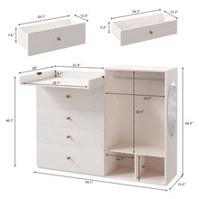 59.1" Baby Changing Table Dresser With Clothes Rack And Mirror, With Wide Changing Table Top And 4 Drawers, Modern Diaper Changing Station, Children's Room