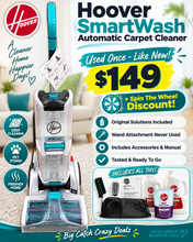 HOOVER SMARTWASH+ AUTOMATIC CARPET CLEANER!! (USED ONCE — LIKE NEW!!) - (WE DO NOT SHIP)