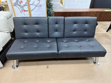 Futon Sofa Bed Modern Faux Leather Sofa Couch for Living Room Convertible Folding Adjustable Recliner with 2 Cup Holders and Armrests (Black)! (NEW)