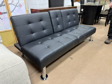 Futon Sofa Bed Modern Faux Leather Sofa Couch for Living Room Convertible Folding Adjustable Recliner with 2 Cup Holders and Armrests (Black)! (NEW)