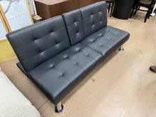 Futon Sofa Bed Modern Faux Leather Sofa Couch for Living Room Convertible Folding Adjustable Recliner with 2 Cup Holders and Armrests (Black)! (NEW)