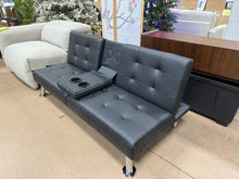 Futon Sofa Bed Modern Faux Leather Sofa Couch for Living Room Convertible Folding Adjustable Recliner with 2 Cup Holders and Armrests (Black)! (NEW)
