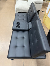 Futon Sofa Bed Modern Faux Leather Sofa Couch for Living Room Convertible Folding Adjustable Recliner with 2 Cup Holders and Armrests (Black)! (NEW)
