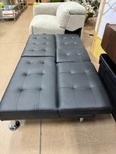 Futon Sofa Bed Modern Faux Leather Sofa Couch for Living Room Convertible Folding Adjustable Recliner with 2 Cup Holders and Armrests (Black)! (NEW)