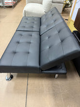 Futon Sofa Bed Modern Faux Leather Sofa Couch for Living Room Convertible Folding Adjustable Recliner with 2 Cup Holders and Armrests (Black)! (NEW)