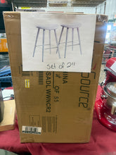 LumiSource Set of 2 26" Saddle Counter Height Barstools with Faux Leather Cream/Gold