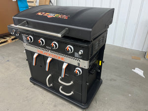 Blackstone Patio 36” Cabinet Griddle w/ Air Fryer!! NEW AND ASSEMBLED( DENTED UP FROM SHIPPING, MISSING SIDE SHELF)!! WORKS FINE!!