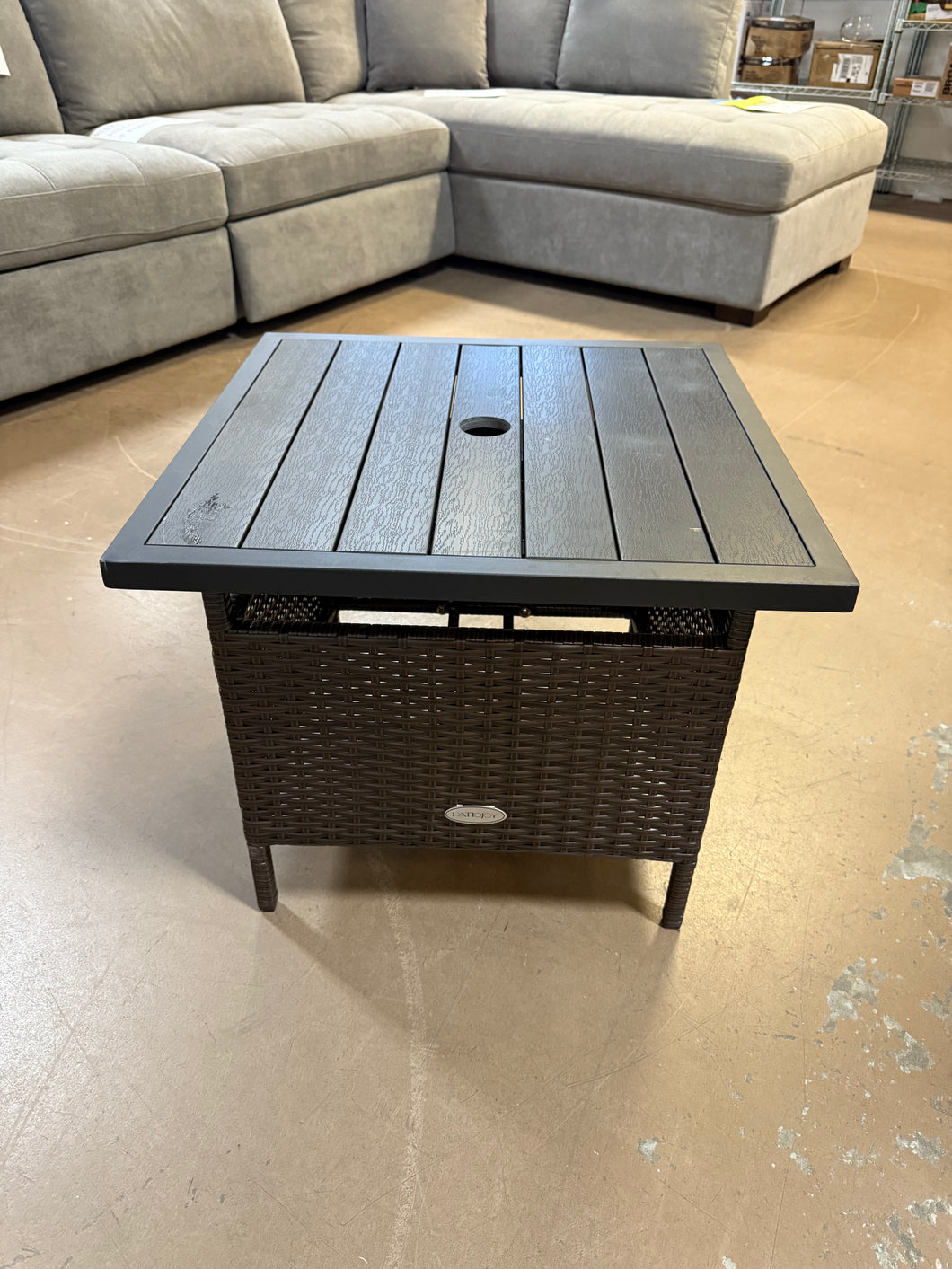 Patiojoy Rattan Wicker Steel Side Table Outdoor Furniture Deck, Brown! (NEW - SCRATCH/BLEMISHED FROM SHIPPING)