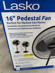 Lasko 16” 3-Speed Adjustable Oscillating Pedestal Fan, Black! (NEW IN BOX)