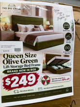 Queen Size Olive Green Lift Storage Bed Frame! (BRAND NEW IN BOX)