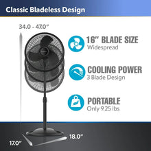 Lasko 16” 3-Speed Adjustable Oscillating Pedestal Fan, Black! (NEW IN BOX)