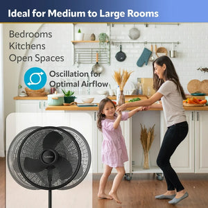 Lasko 16” 3-Speed Adjustable Oscillating Pedestal Fan, Black! (NEW IN BOX)