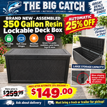 Castora 350 Gallon Resin Lockable Deck Box! (BRAND NEW - ASSEMBLED - MINOR DAMAGE TO PLASTIC) - WE DO NOT SHIP!