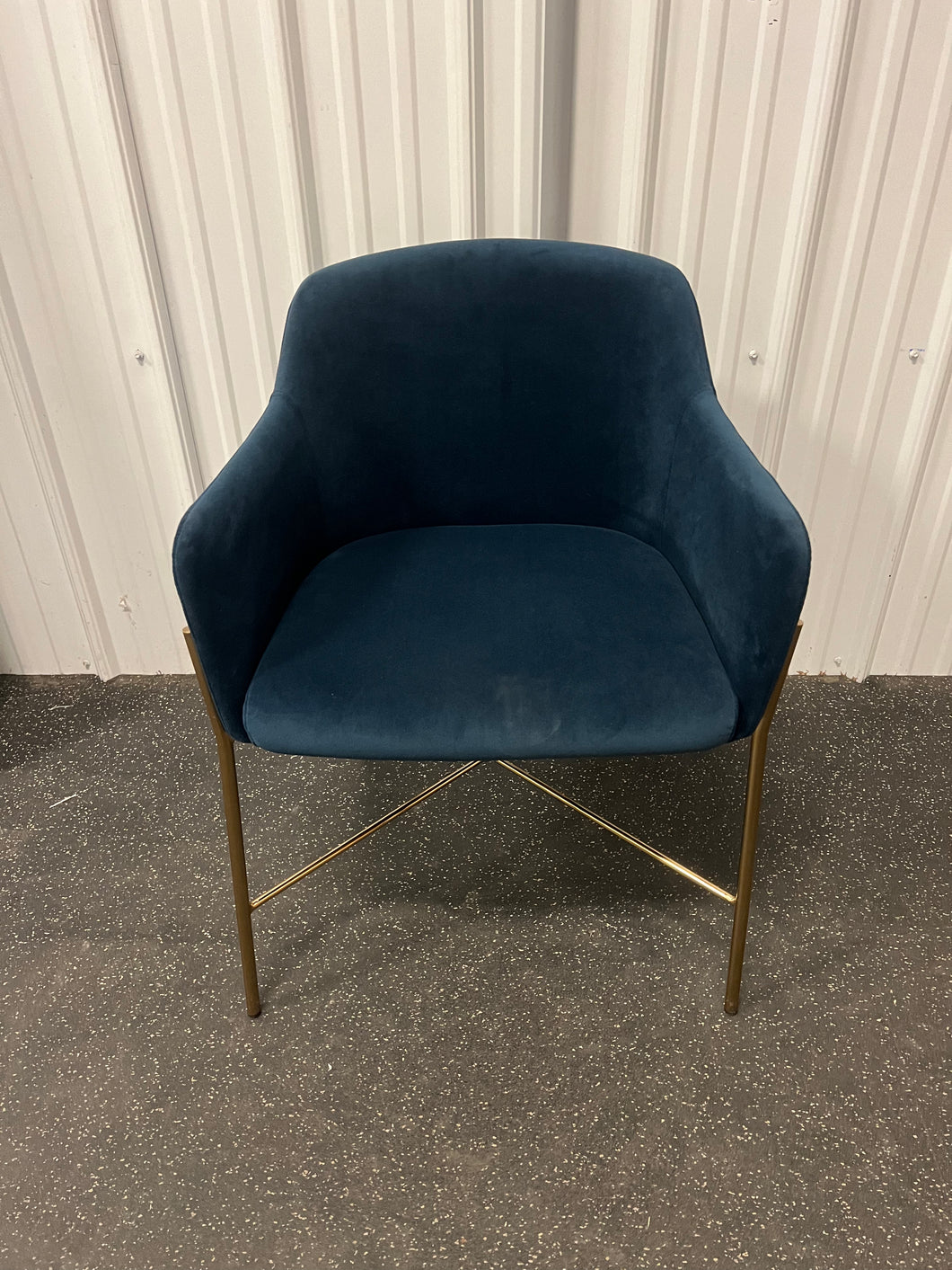 Glamour Home Ana Blue Velvet Arm Dining Chair with Golden Metal Legs!! NEW AND ASSEMBLED!!