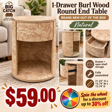 1-Drawer Burl Wood Round End Table! (BRAND NEW OUT OF THE BOX) - (WE DO NOT SHIP)
