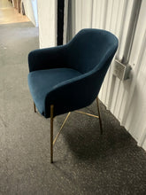 Glamour Home Ana Blue Velvet Arm Dining Chair with Golden Metal Legs!! NEW AND ASSEMBLED!!