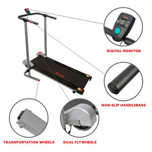 Sunny Health & Fitness Manual Treadmill - Compact Foldable Exercise Machine for Running and Cardio Training! (NEW & ASSEMBLED)
