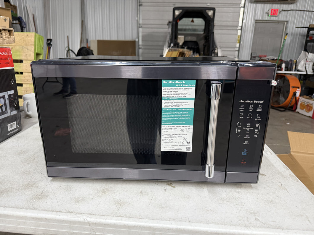 Hamilton Beach 1.1 cu ft CounterTop Microwave Oven, 1000 Watts, Black Stainless Steel! (NEW OUT OF BOX - SMALL DENT ON BACK)!!