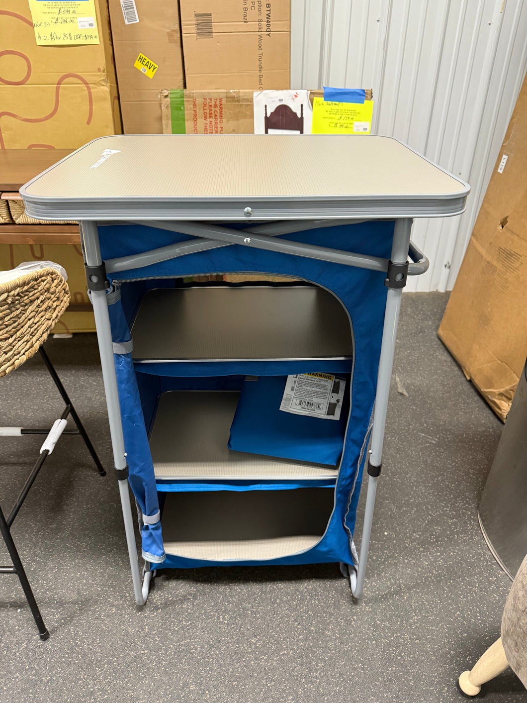 Ozark Trail 3-Shelf Collapsible Cabinet with Table Top, Blue, 23