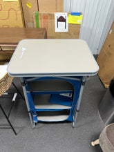 Ozark Trail 3-Shelf Collapsible Cabinet with Table Top, Blue, 23"L x 19"W! (NEW OUT OF BOX - MINOR CRACK ON TOP TABLE!)