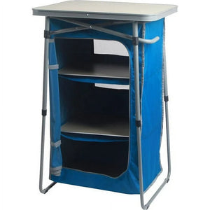 Ozark Trail 3-Shelf Collapsible Cabinet with Table Top, Blue, 23"L x 19"W! (NEW OUT OF BOX - MINOR CRACK ON TOP TABLE!)