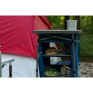 Ozark Trail 3-Shelf Collapsible Cabinet with Table Top, Blue, 23"L x 19"W! (NEW OUT OF BOX - MINOR CRACK ON TOP TABLE!)