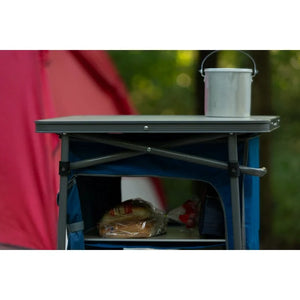 Ozark Trail 3-Shelf Collapsible Cabinet with Table Top, Blue, 23"L x 19"W! (NEW OUT OF BOX - MINOR CRACK ON TOP TABLE!)