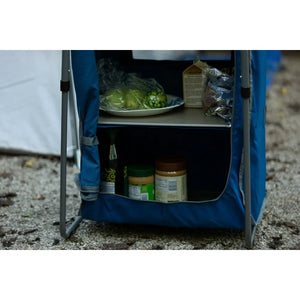 Ozark Trail 3-Shelf Collapsible Cabinet with Table Top, Blue, 23"L x 19"W! (NEW OUT OF BOX - MINOR CRACK ON TOP TABLE!)