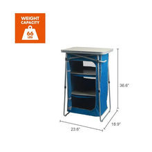 Ozark Trail 3-Shelf Collapsible Cabinet with Table Top, Blue, 23"L x 19"W! (NEW OUT OF BOX - MINOR CRACK ON TOP TABLE!)