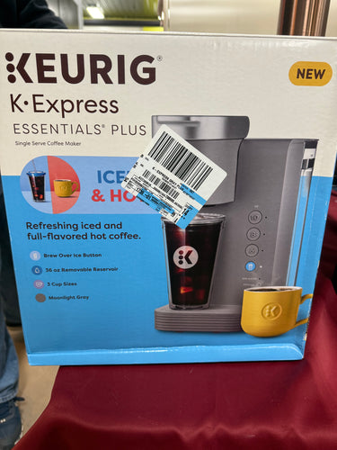 Keurig K-Express Essentials Plus, Iced and Hot Single-Serve K-Cup Pod Coffee Maker, Gray! (NEW IN BOX)