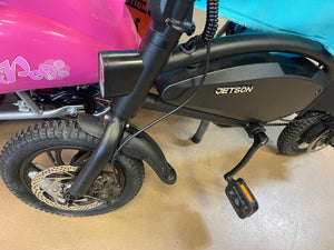Jetson Axle 12” Foldable Step Over Electric Bike, Black!! Used - brand new tires- missing kickstand - works great!