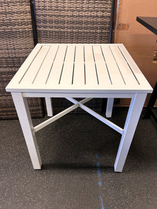Style Well 26 in. Mix and Match Lattice White Square Metal Outdoor Patio Bistro Table with Slat Top! (NEW)
