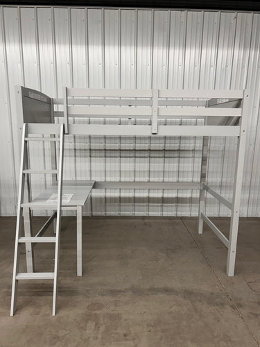 Living Essentials by Hillsdale Alexis Wood Arch Twin Loft Bed with Desk, Gray! (ASSEMBLED - CHIPPED/CRACKED)