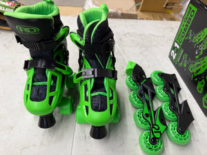 Roller Derby Boys 2-in-1 Roller/Inline Skates Black/Green, Size 12-2! (NEW IN BOX)