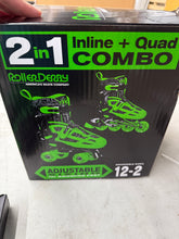 Roller Derby Boys 2-in-1 Roller/Inline Skates Black/Green, Size 12-2! (NEW IN BOX)
