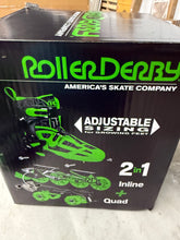 Roller Derby Boys 2-in-1 Roller/Inline Skates Black/Green, Size 12-2! (NEW IN BOX)