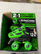 Roller Derby Boys 2-in-1 Roller/Inline Skates Black/Green, Size 12-2! (NEW IN BOX)