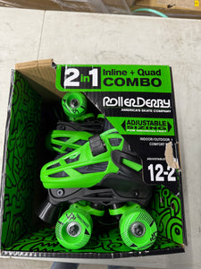 Roller Derby Boys 2-in-1 Roller/Inline Skates Black/Green, Size 12-2! (NEW IN BOX)