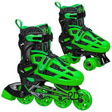 Roller Derby Boys 2-in-1 Roller/Inline Skates Black/Green, Size 12-2! (NEW IN BOX)