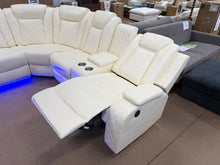 3-Pieces 210" Breathing Leather Power Reclining Theater Sectional with Wireless Chargers and LED Lighting- new - cream color
