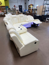 3-Pieces 210" Breathing Leather Power Reclining Theater Sectional with Wireless Chargers and LED Lighting- new - cream color