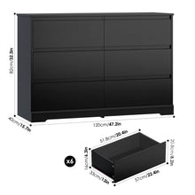 6 Drawer 47.2" W Wood Modern Double Dresser, Black! (NEW IN BOX)