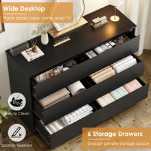 6 Drawer 47.2" W Wood Modern Double Dresser, Black! (NEW IN BOX)